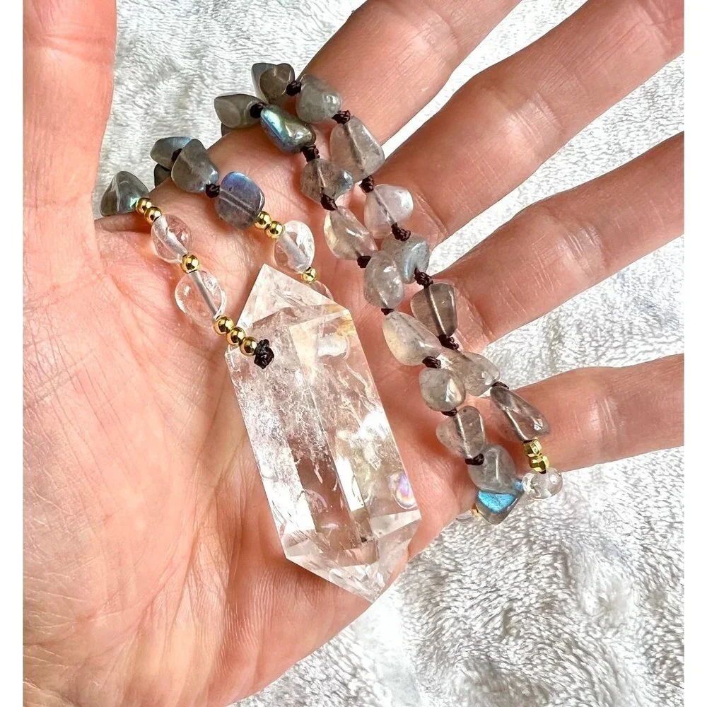 Amazing! DT Power Quartz + Labradorite Mala Necklace - Picture 5 of 12